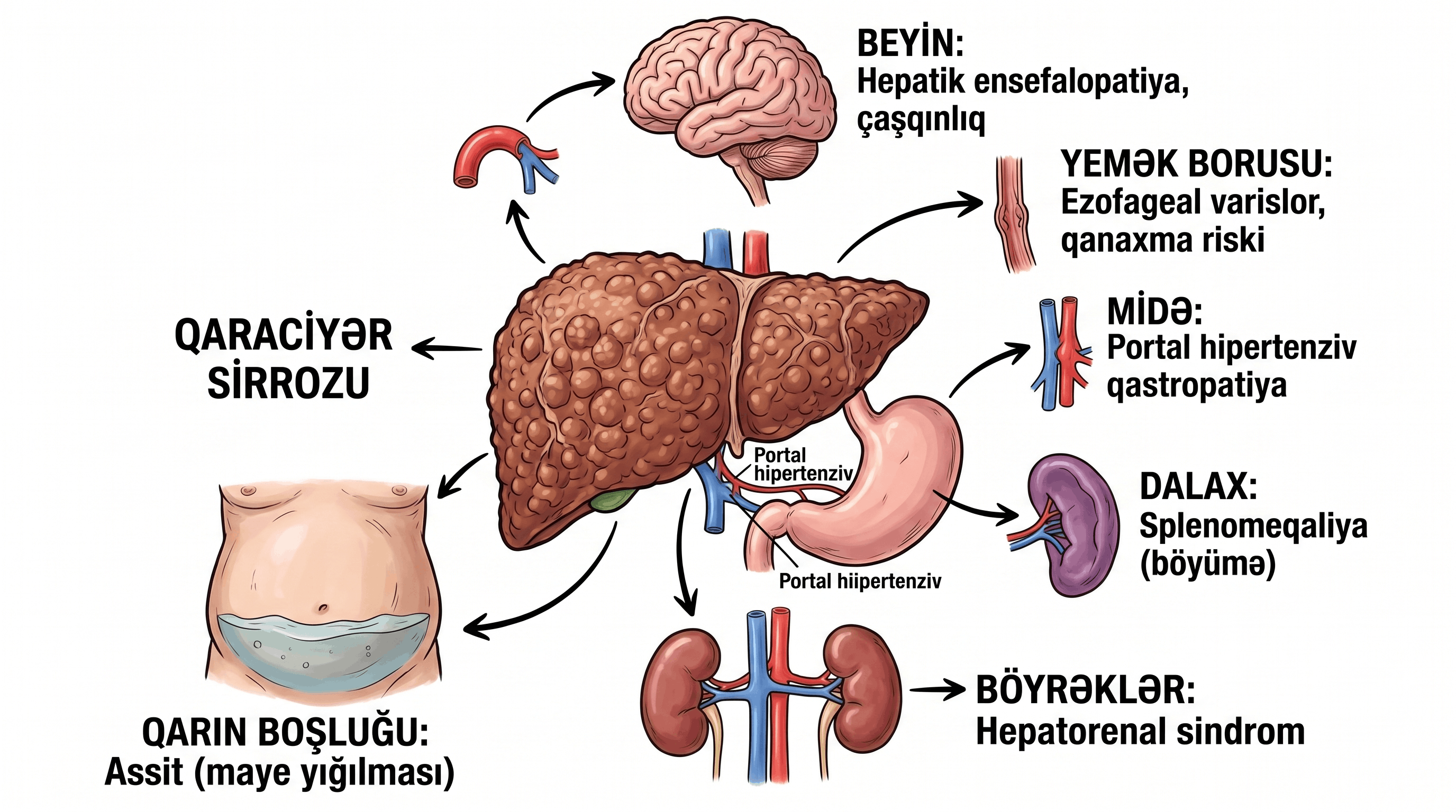 Qaraciyər sirrozunun digər orqanlara təsirləri nələrdir?